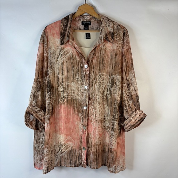 Maggie Barnes Tops - Maggie Barnes Blouse Set Women 3X Pink Paisley Metallic Button Down 2pc